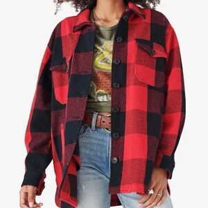 Lucky Brand Cotton Red/Black Buffalo Plaid Shirt Jacket Shacket Size Large